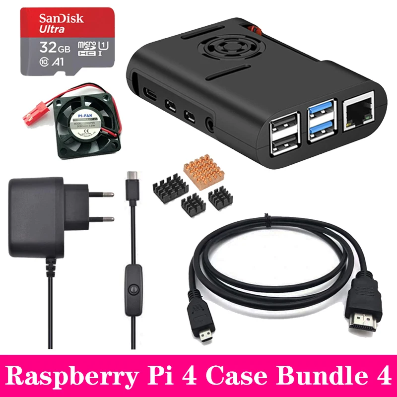 Raspberry Pi 4 ABS чехол черная коробка защитный кожух+ охлаждающий вентилятор Алюминиевый радиатор для Raspberry Pi 4 Модель B для Pi 4B