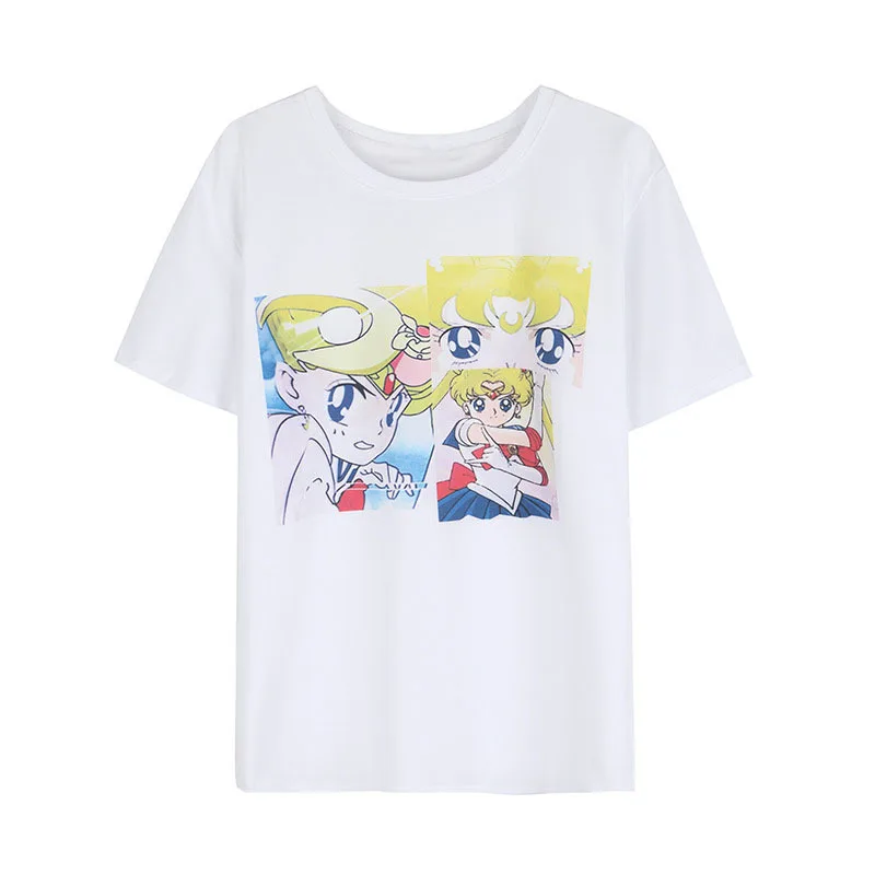 

Refreshing Summer Clothing For Female Casual T-Shirt Round Neck Short-Sleeved Cartoon Print Top Simple Popular New Tide T-Shirt