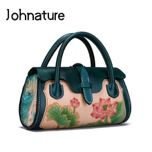 Женские кожаные сумки с резьбой Johnature дизайнерские тоуты из