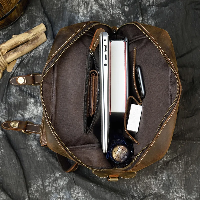 Большой Вместительный мужской рюкзак Crazy Horse кожаный для ноутбука 14 дюймов из