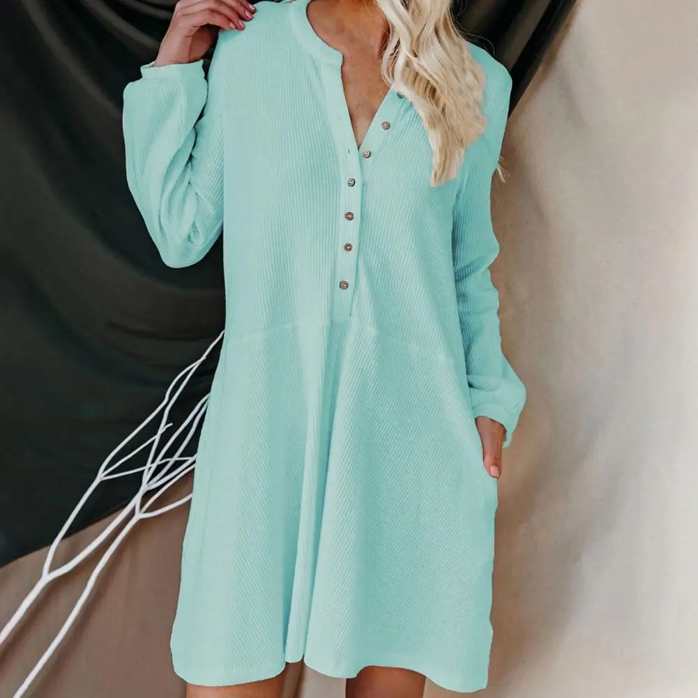 

Solid Color Women Accessory Irregular Pullover V-Neck Midi Dress for Holiday