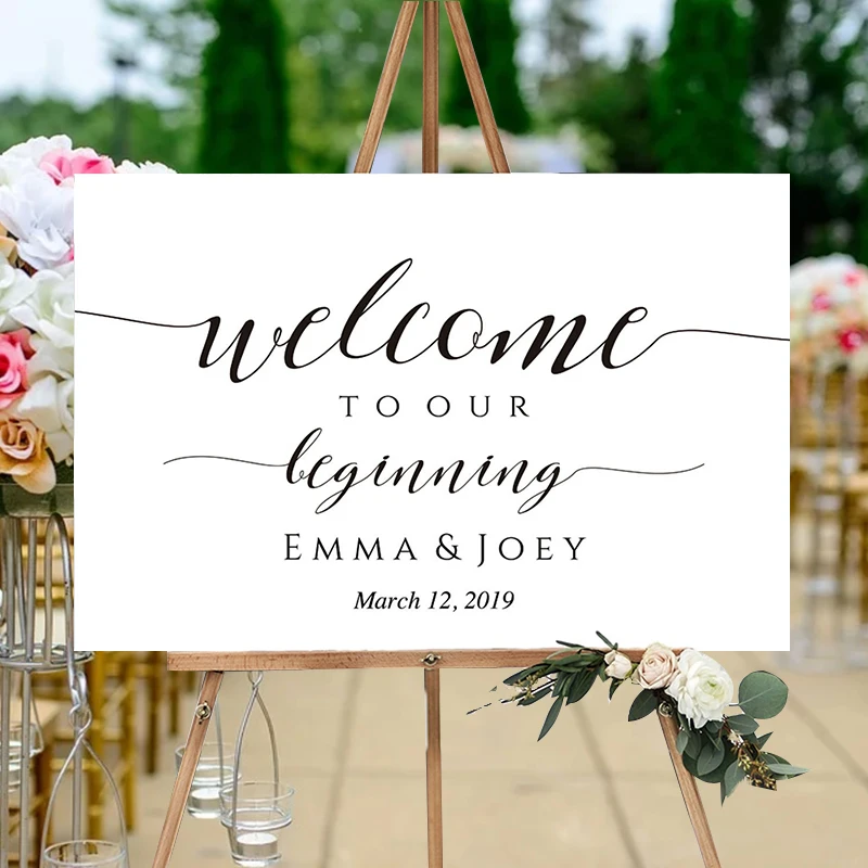 Добро пожаловать в наш знак начала Свадебный приветствия деревенский