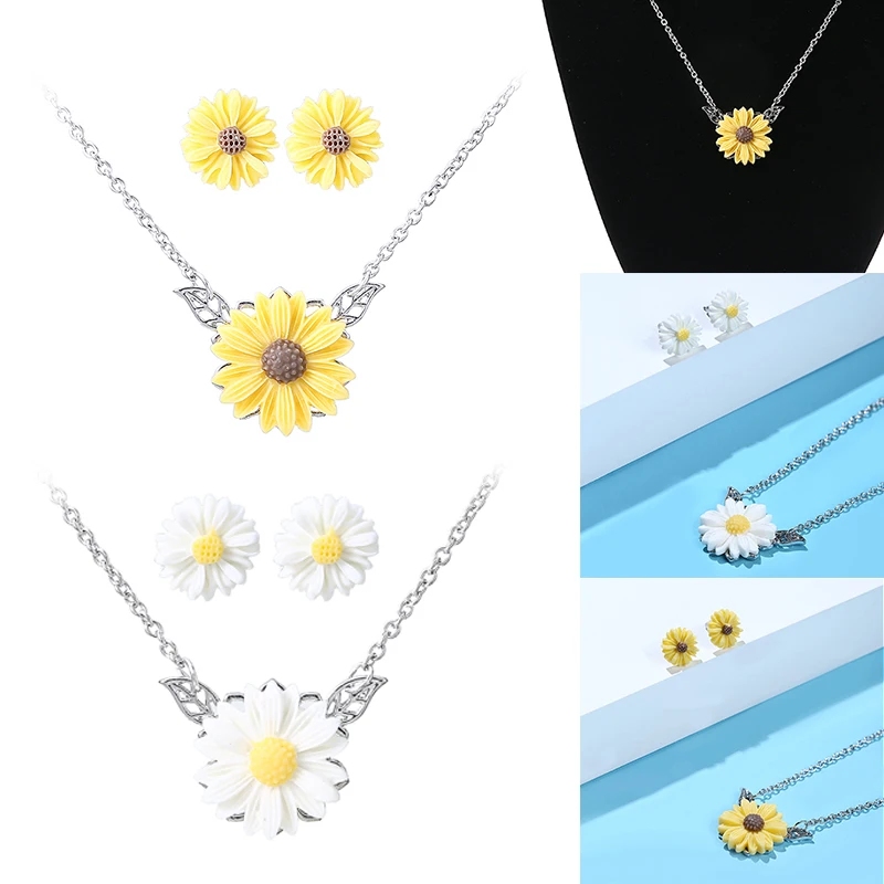 Богемные акриловые серьги гвоздики с цветком маргаритки длинная цепочка