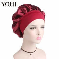 yohitop new fashion luxury wide band women chemo cap beauty salon cap night sleep cap head cover satin bonnet hat free shipping