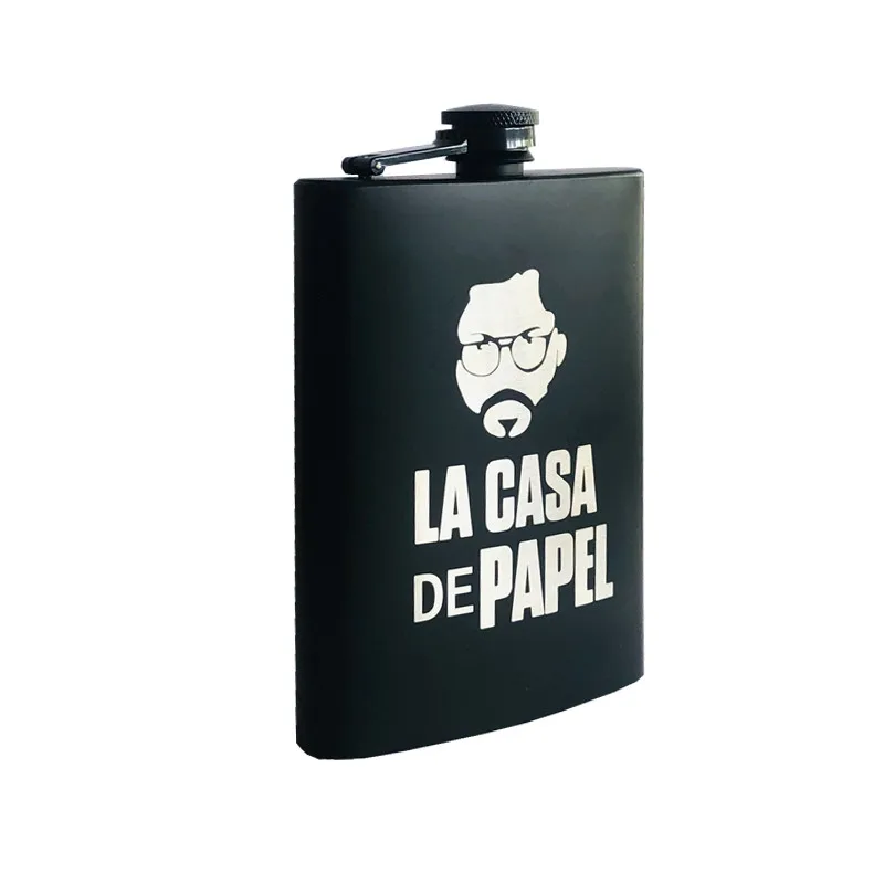 Мини 8 унций полностью черный Джек Ликер Виски кувшин лазер La casa de papel 18/8 нержавеющая сталь спирт водка бедра фляжка Wiskey бутылка - Цвет: la casa