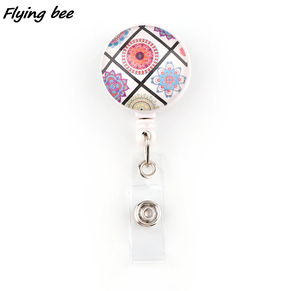 

X2052 1pcs High Quality Fashion Yoga Mandala Flower Retractable Badge Reel Clip Student Friends Exquisite IC Card Badge Holder