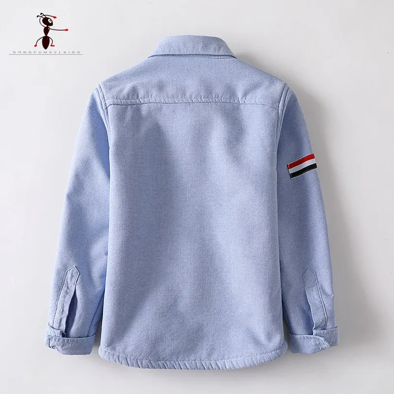 Оригинальная осенне зимняя теплая плюшевая рубашка для мальчиков с вышивкой от