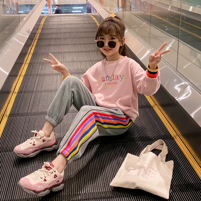 

Girls Suit Spring Models of 2020 New Korean Embroidery Letters Two-Piece Set