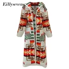 Женская куртка с капюшоном и принтом, свободная теплая куртка в этническом стиле, повседневное винтажное пальто, новинка зимы 2020