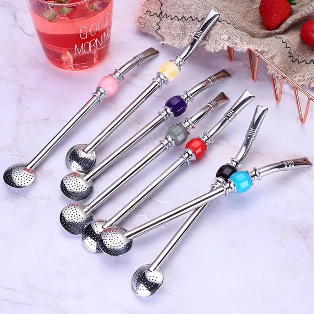 

Straw Spoon Creative Durable Stainless Steel Multifunctional Drinking Ladle for Home