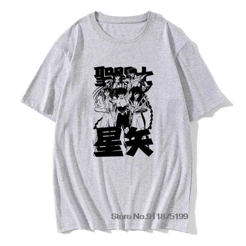 

Vintage Saint Seiya Knights Of The Zodiac Anime Tee Shirts Men Crewneck Cotton Tshirts Adult Printed Tees Tops
