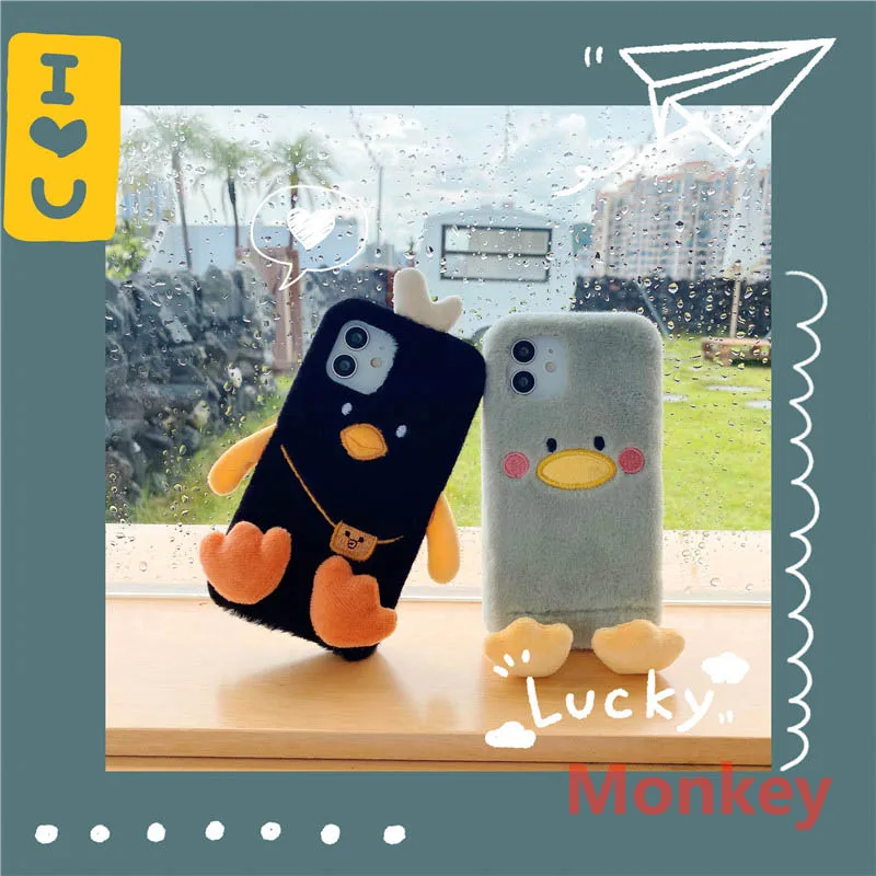 3D Cute Cartoon Duck Case For Samsung S21Ultra S21 S20 S10 S9 S8 Plus Note 20 10 A02S A12 A32 A42 A52 A72 Embroidery Plush Case