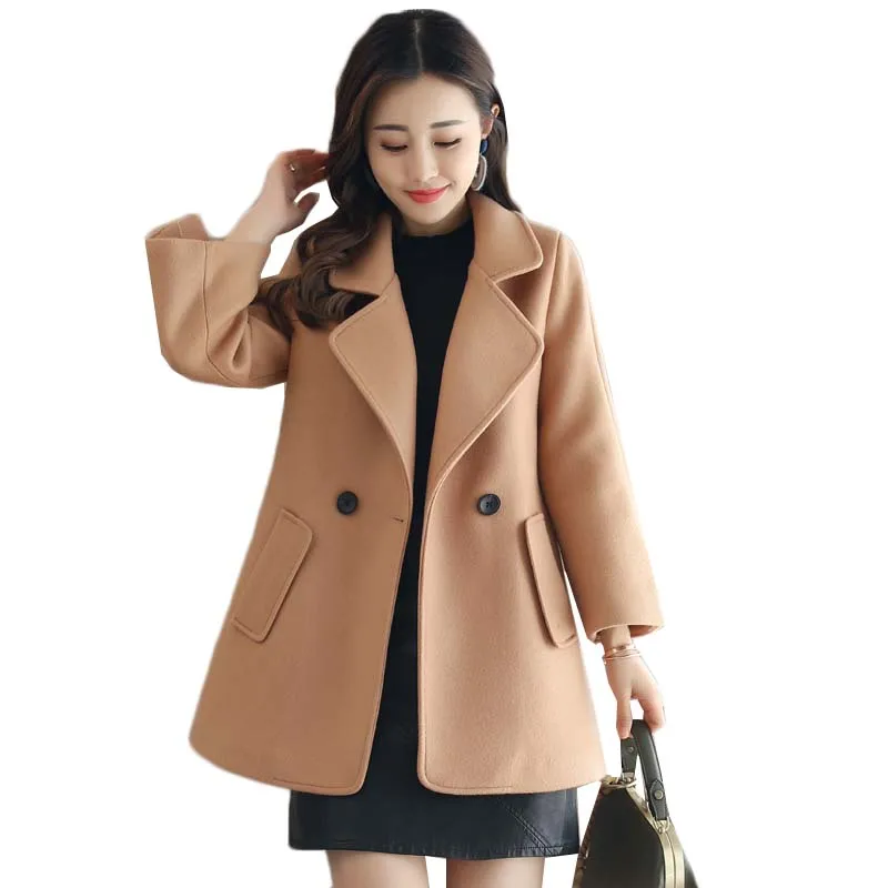 

Женское шерстяное пальто, новая Корейская осенне-зимняя одежда, однотонная короткая верхняя одежда, свободное розовое шерстяное пальто бол...