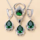 Женские Ювелирные наборы из серебра 925 пробы, ожерелье и кольцо с подвеской из натурального циркона в форме капли воды зеленого цвета, 3 шт.