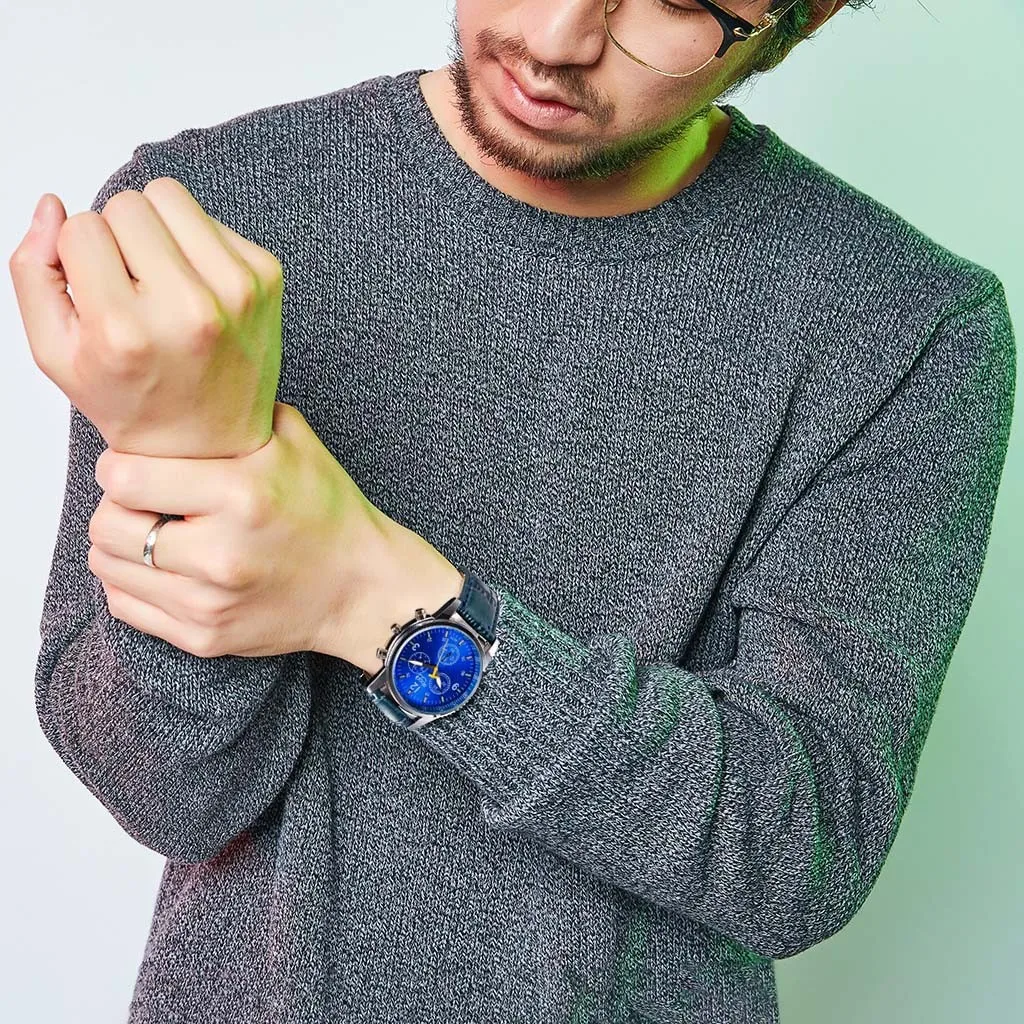 

Luxury Fashion Blue Ray Glass Watches Faux Leather Belt Mens Analog Watch Casual Men's Business Wrist Watches Montre Homme