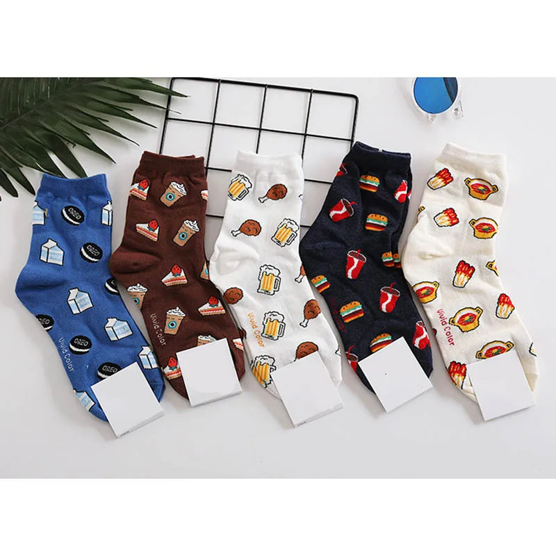 Harajuku многослойная Гамбург печенье носки милые забавные граффити Еда кавайные