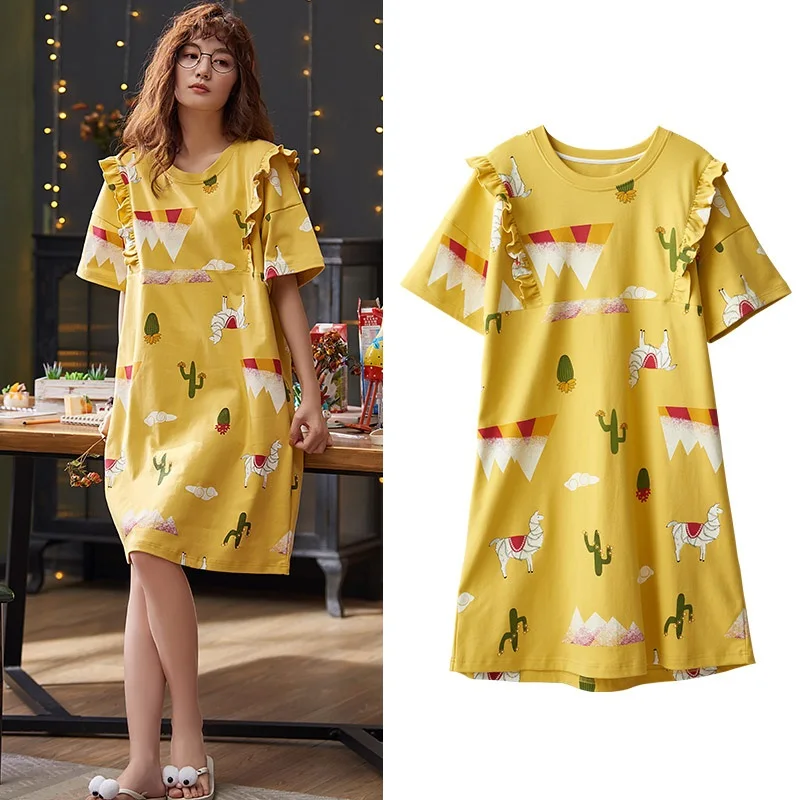 

Sleepwear Women Nightdress Womens Cotton Cartoon Ladies Nightgown Sexy Nightwear Plus Size Home Sleep Dress