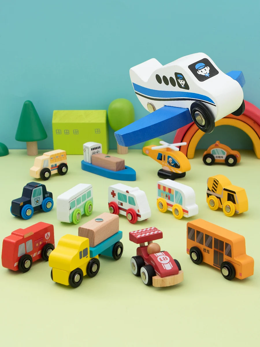 Деревянный Железнодорожный трек литый под давлением автомобиль самолет игрушка