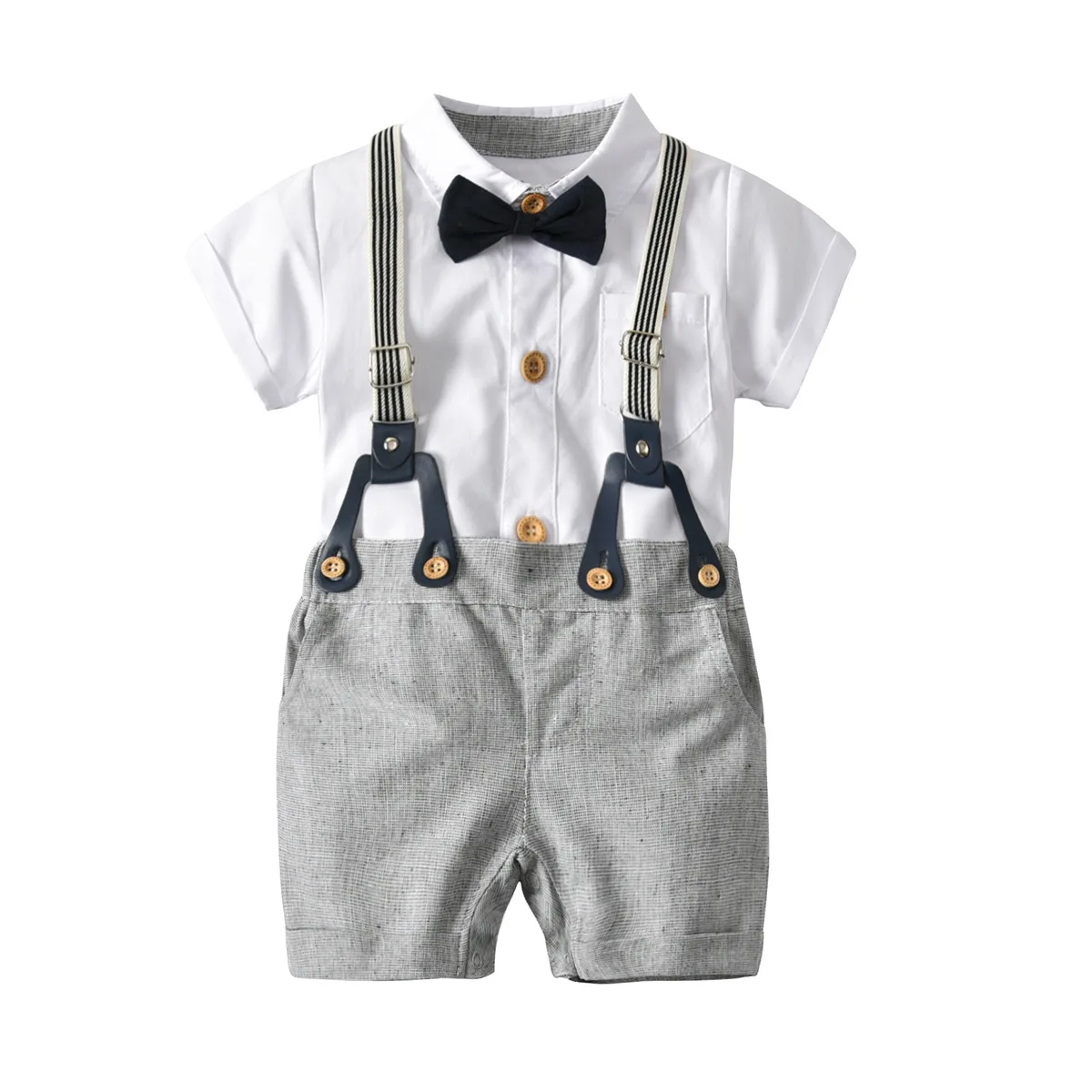 

Baby Boutique Clothes Summer Casual Outfits Suspender Romper Shorts Little Baby Boy Costume Gentleman Kid Clothing Sets
