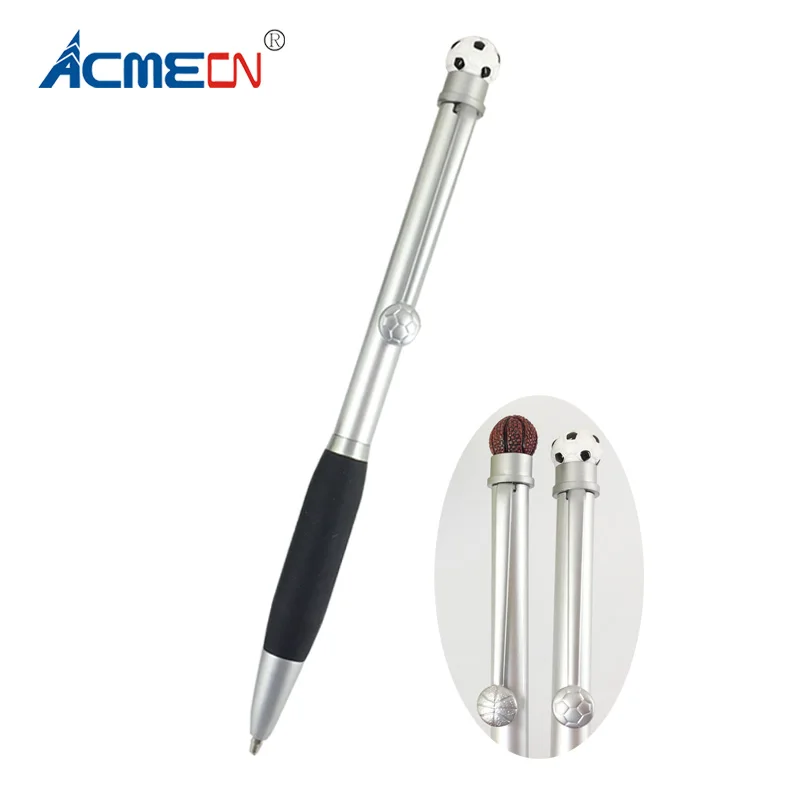 ACMECN Cute Sports Ball Pen with Football Design Soft Rubber Grip Twist Mechanical Silver Basketball Pattern Ballpoint Pens
