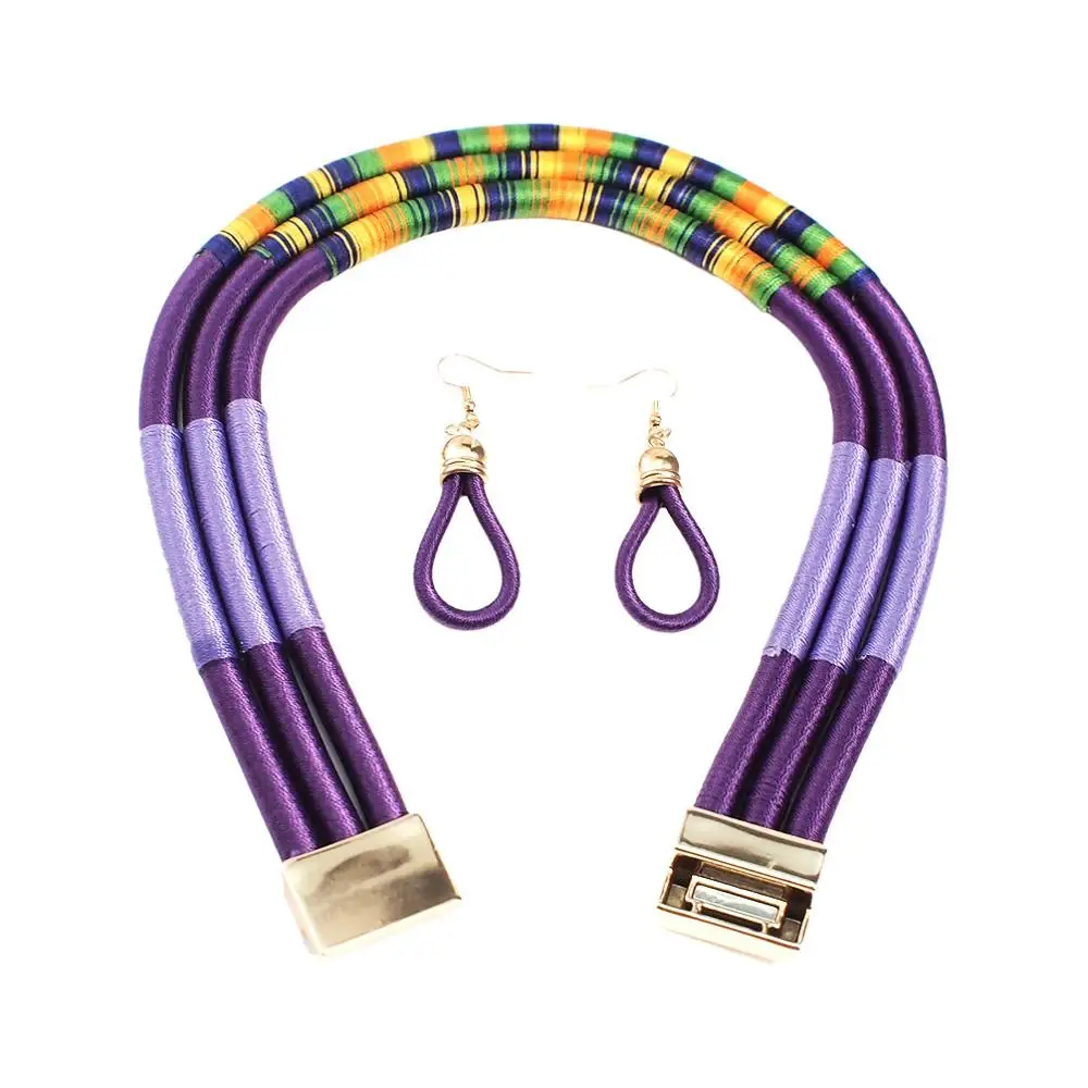 Purple Necklace MANILAI, индийское многослойное ожерелье-чокер, набор, Женский нагрудный воротник, массивное ожерелье, серьги, веревка, магнетизм, кнопка, бохо, ювелирное изделие - Окраска металла: Purple Necklace