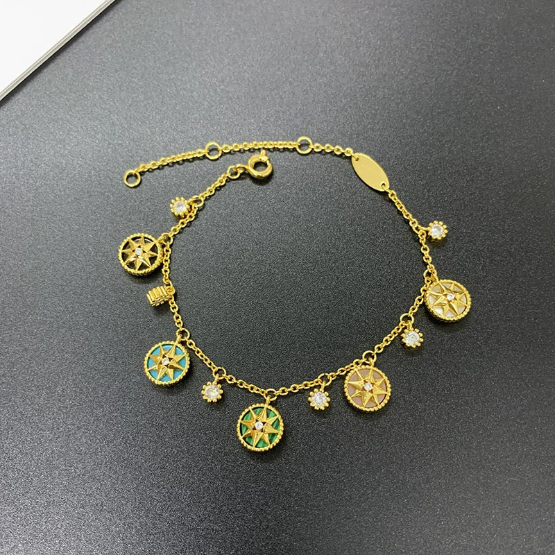 

New retro student pearl compass bracelet gold-plated copper bracelet eight-pointed star compass bracelet gift for women