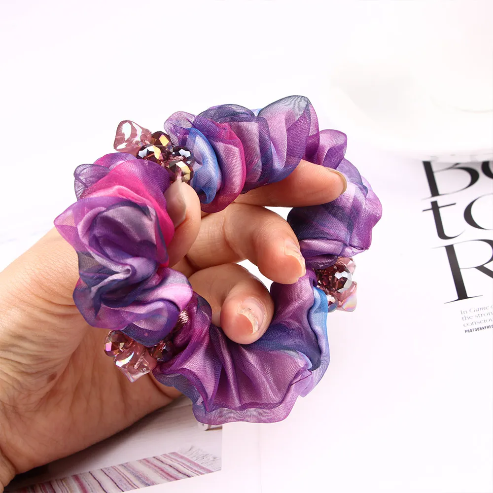 

Women Elegant Crystal Lace Cloth Hair Rope Fashion Rhinestone Simple Elastic Hair Bands Ponytail Holder Hair Accessories