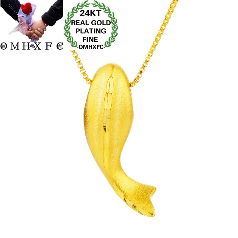 

OMHXFC Jewelry Wholesale PN410 European Fashion Fine Woman Girl Party Birthday Wedding Gift Fish Mermaid 24KT Gold Pendant Charm