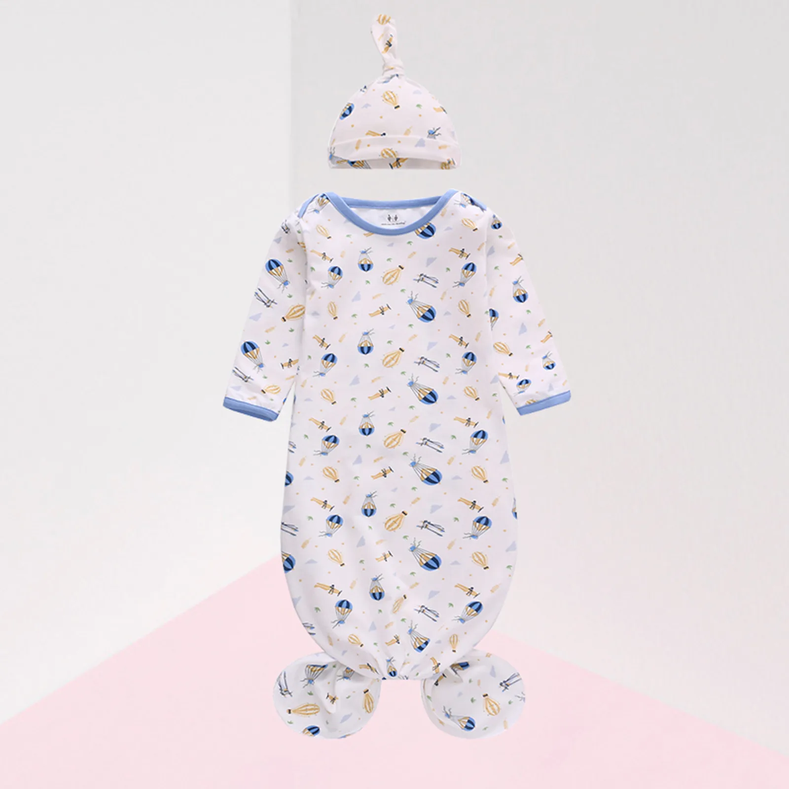 

Newborn Baby Long-sleeved Cotton Wrapper Bear Balloon Anti-startle Anti-kick Sleeping Bag Blanket Quilt Two-piece Hat Cap Mar 30