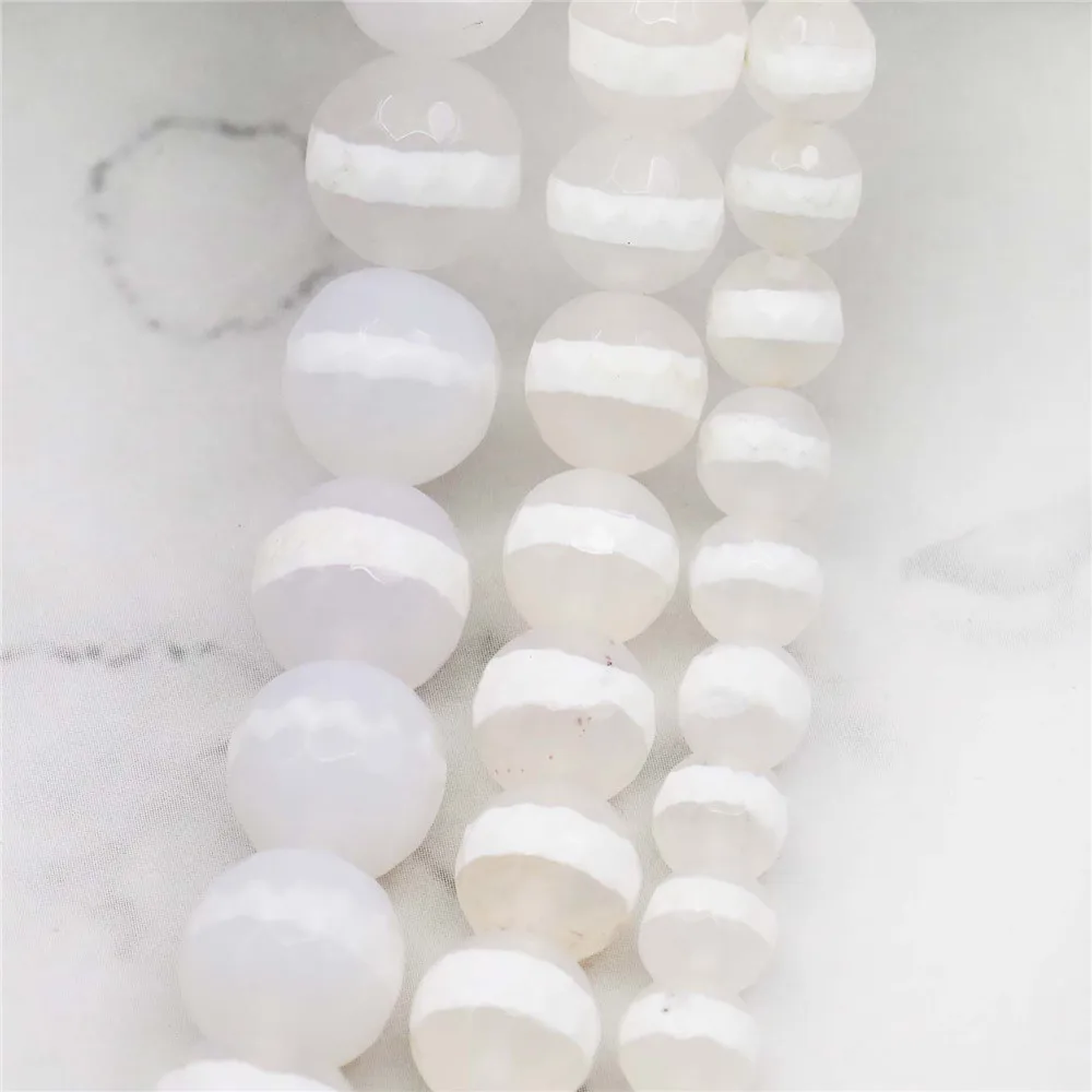 Бусины из агата с ониксом для женщин и девушек Круглые граненые белые Агаты в