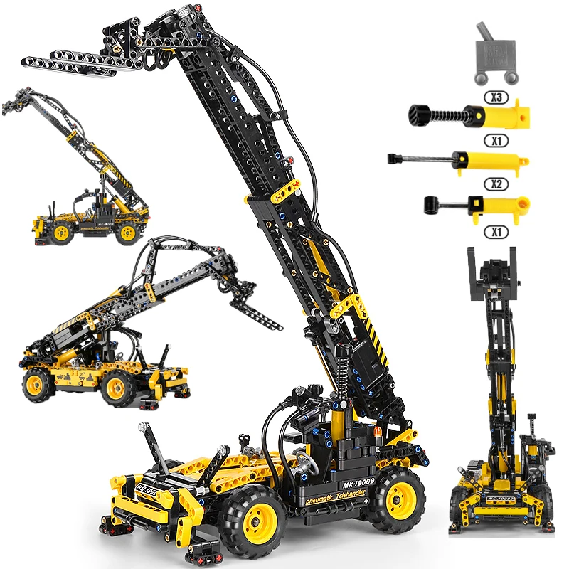

High-Tech Car Engineering Vehicle Series Building Blocks MOC Pneumatic Telescopic Forklift Truck Model Bricks Toys for Kids Gift