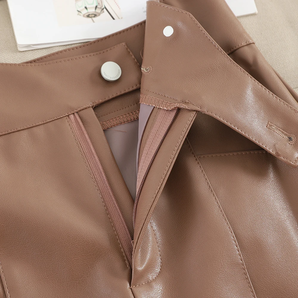 Шорты из ПУ кожи MUMUZI осенняя одежда короткие брюки с высокой талией прямые