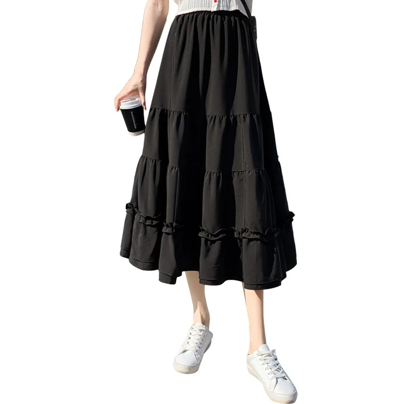 

Cupcake skirts young women spring & summer Korean style ruffles stitching skirt mid-length A-line sweet long skirt BSQ155