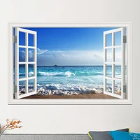 blue sea sky summer nature picture landscape large decal vinyl wallpaper 3d window view wall sticker room decor pvc