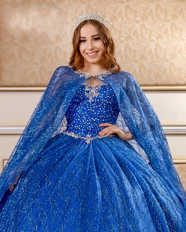 

2021 Blue Sequined Quinceanera Dresses With Beads Sleeveless Ball Gown Sweet 15 16 Dress Vestidos De 15 Anos quinceanera