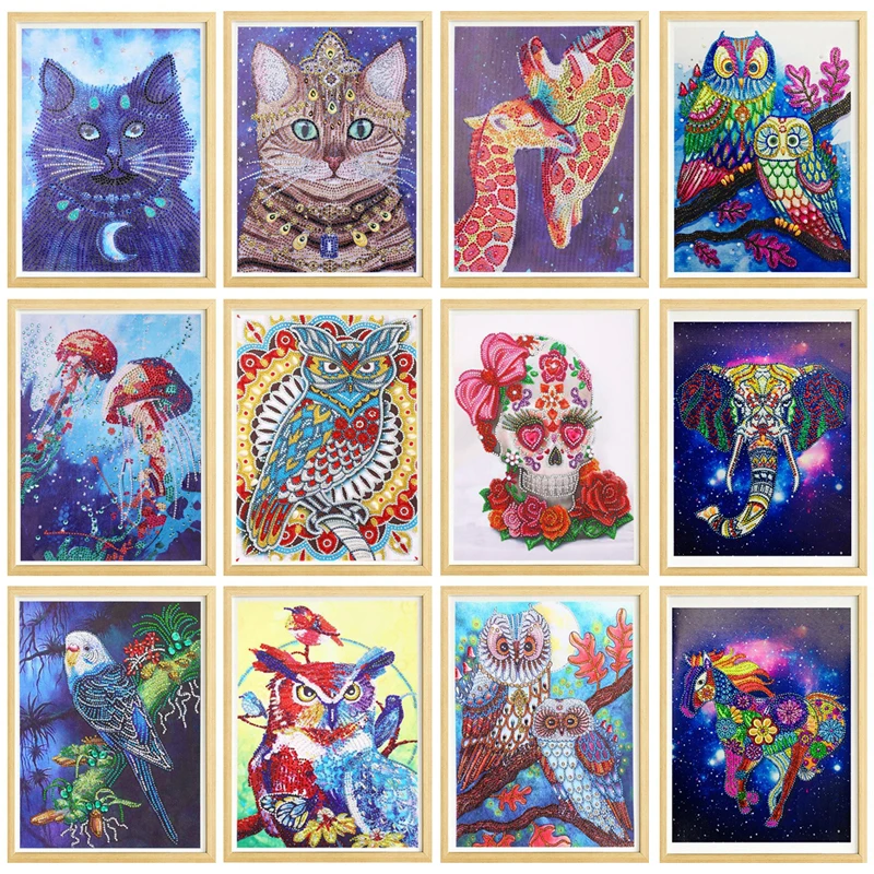 Алмазная 5D Вышивка сделай сам с кошкой совой попугаем особая форма мультяшная