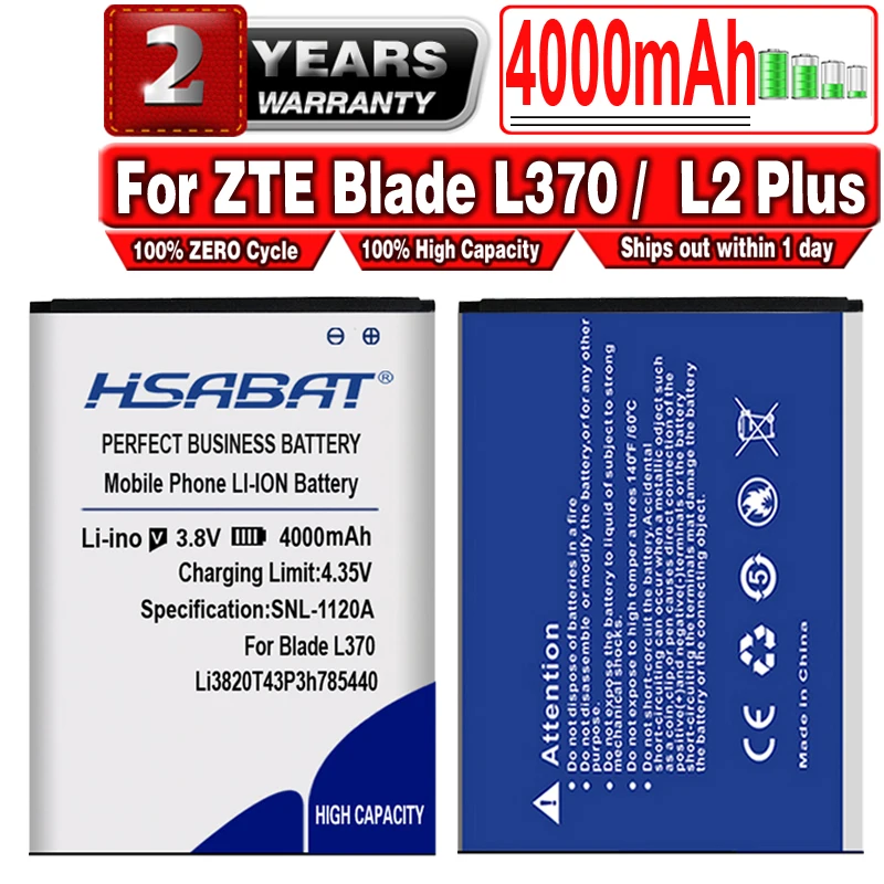 Аккумулятор HSABAT 4000 мАч Li3820T43P3h785440 для ZTE Blade L370/для L2 Plus|battery for|battery for ztebatteries batteries |