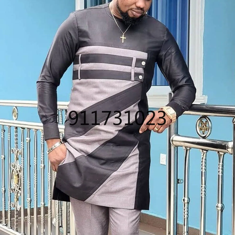 Африканская одежда мужская рубашка с длинным рукавом Асимметричный принт Дашики