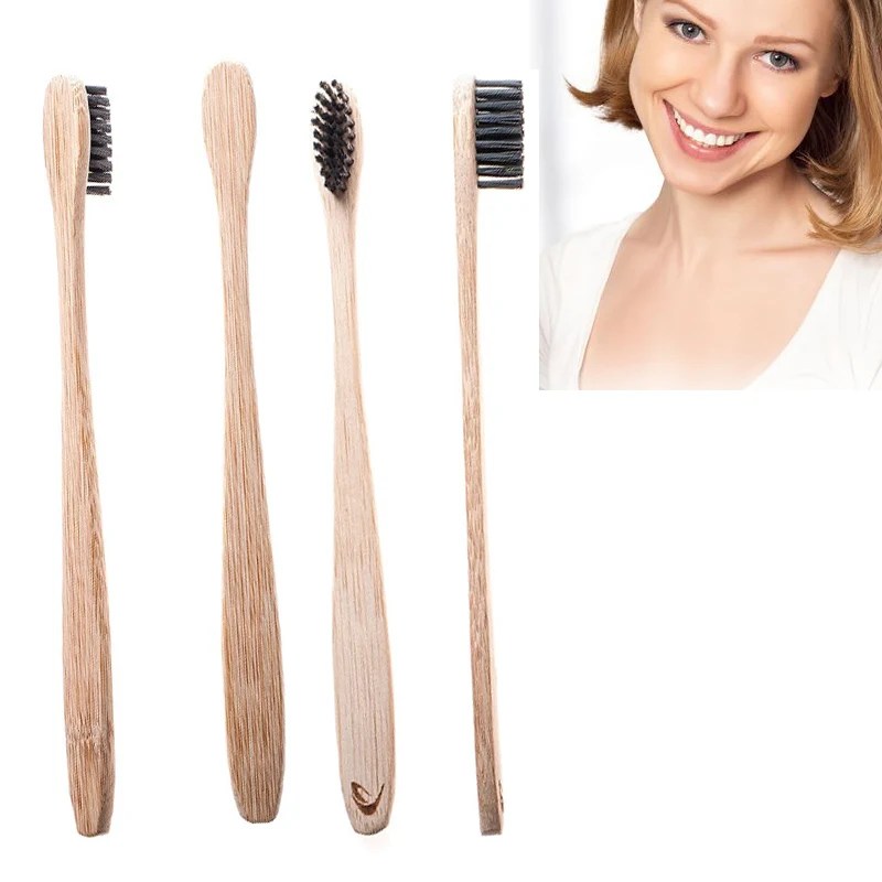 4Pcs/Set Bamboo Toothbrush with Charcoal Bristles Natural Dental Care for Home Family Travel MPwell