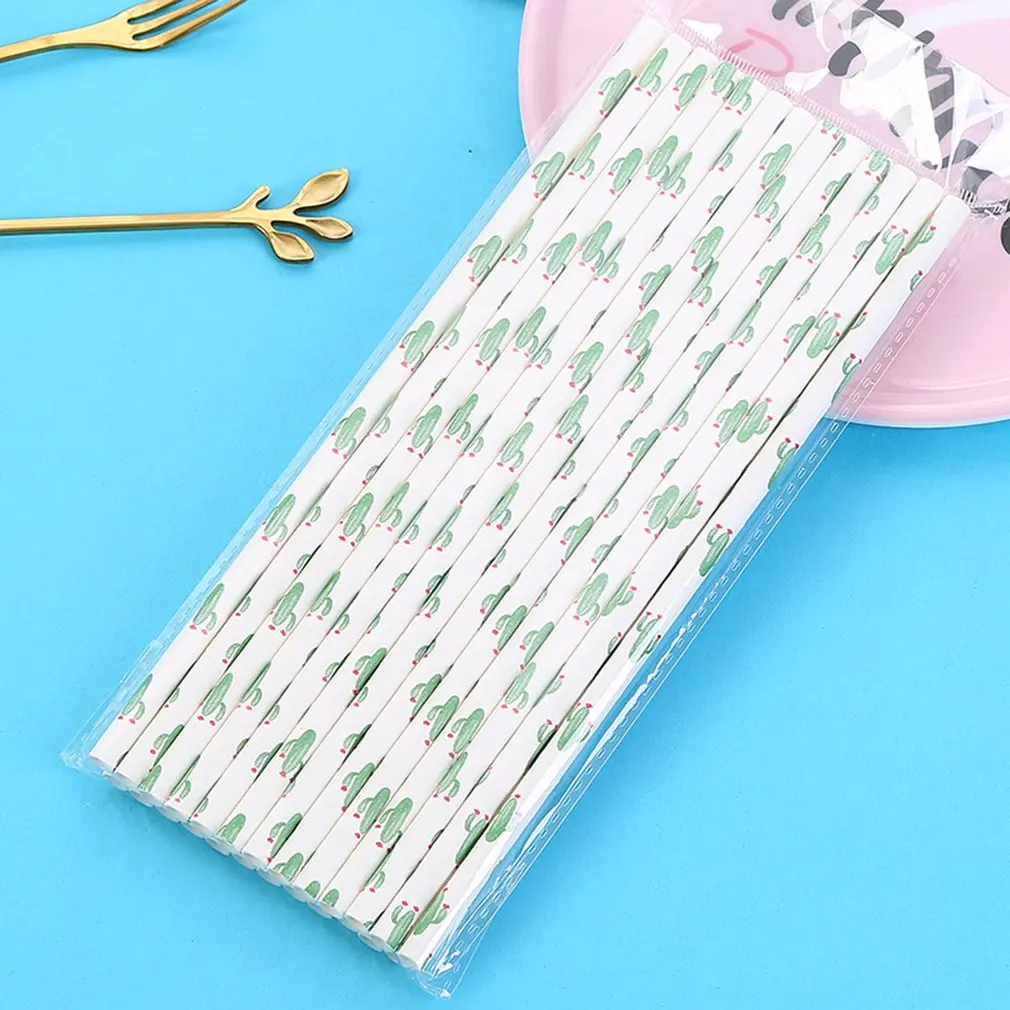 

25pcs Disposable Paper Straws Cactus Illustration Drinking Paper Straws For Kitchen Disposable Tool Creative Straw For Party