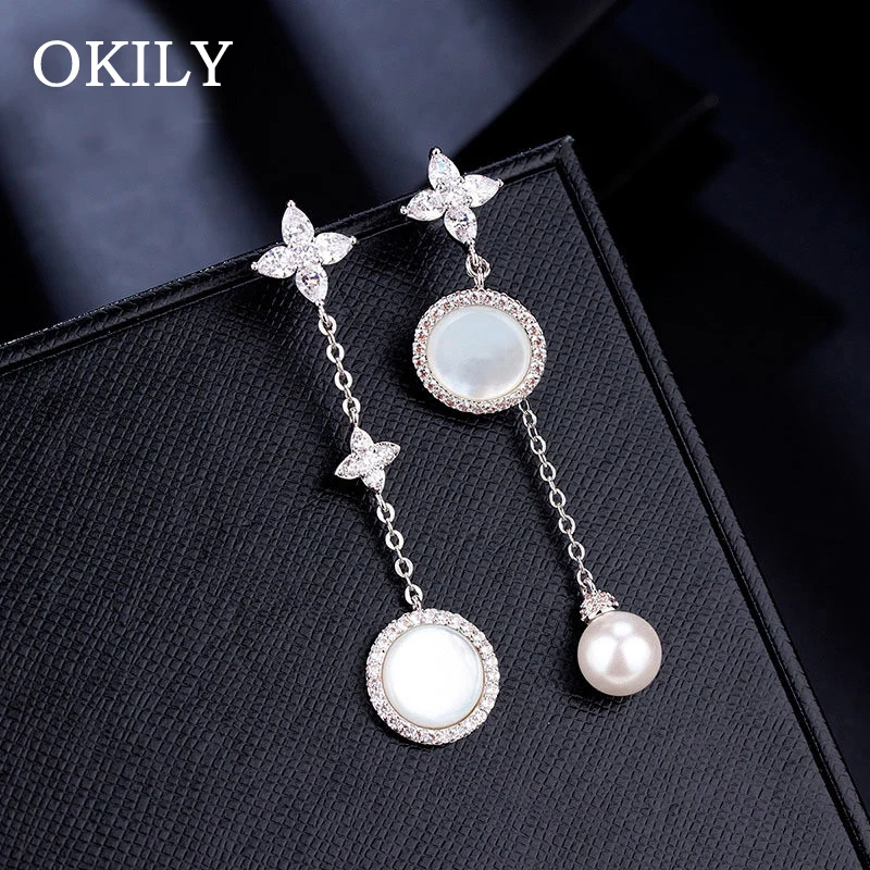 OKILY модные длинные серьги с жемчугом в виде ракушки нестандартные круглые звезды