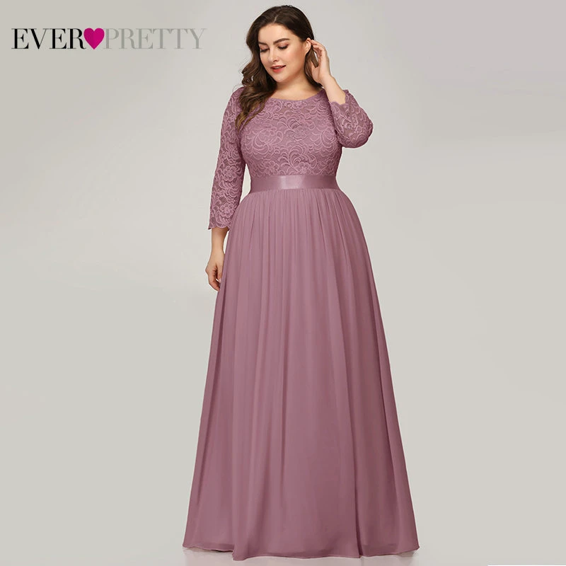 Шифоновое платье для матери невесты Ever Pretty, кружевные длинные платья больших размеров, трапециевидного силуэта, с рукавом 3/4, для свадебной вечеринки, разных цветов, EP07412, весна-лето - Цвет: Dusty Pink