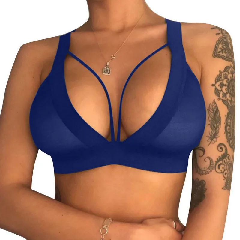 

Womens Bra Sexy Hollow Tops Solid Color Design Sling Non-Pad Wire-Free Anti-glare Crop Tops Low Chest Wild Fashion Outfit