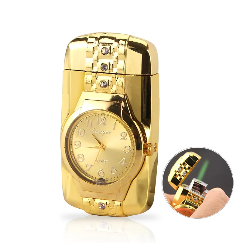 

Jet Luxurious Torch Lighter Gold Watch Turbo Gas Windproof Lighter Cigar Cigarette Metal LED Lighter Inflated Gasoline Butane