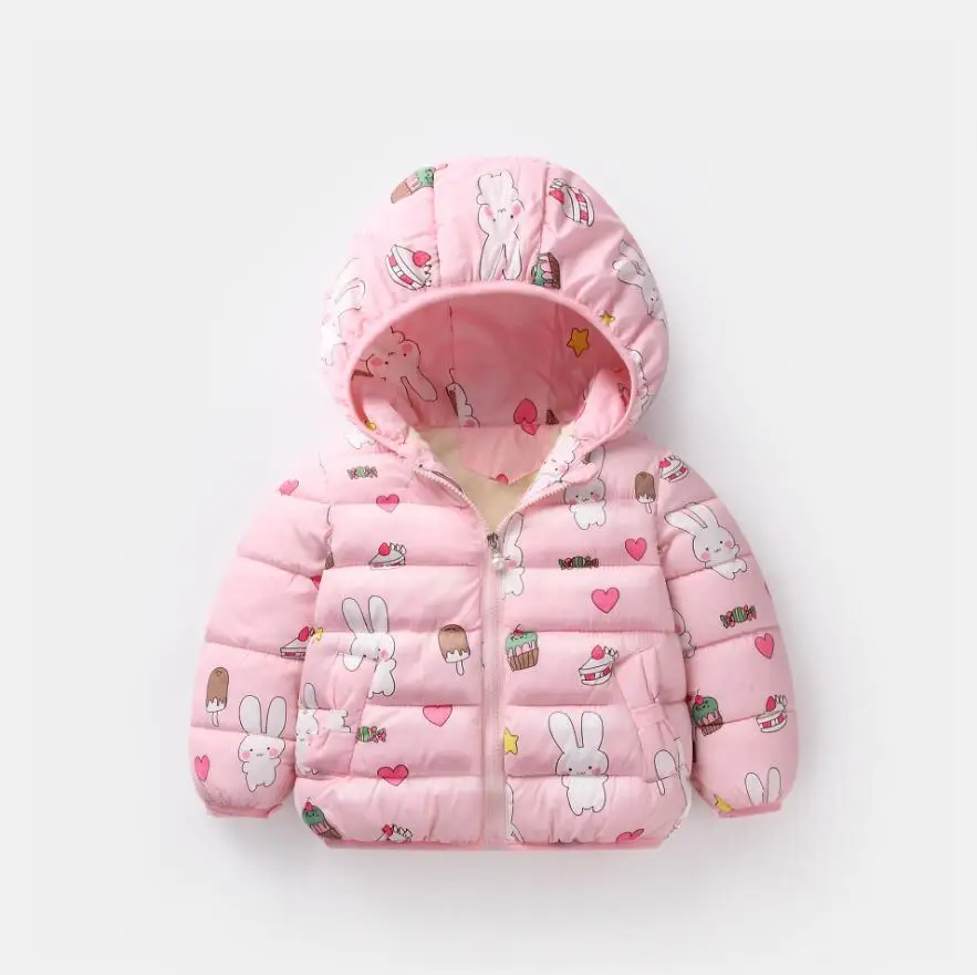 Детский пуховик с капюшоном мультяшным принтом на осень/зиму|Пуховики и парки| |