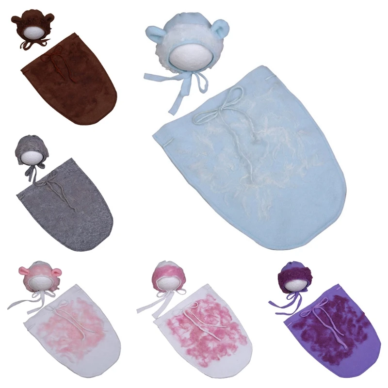 

Newborn Photography Props Baby Sleeping Bag Beanie Hat Infants Photo Shooting Sleepsack Wrap Cap Kit