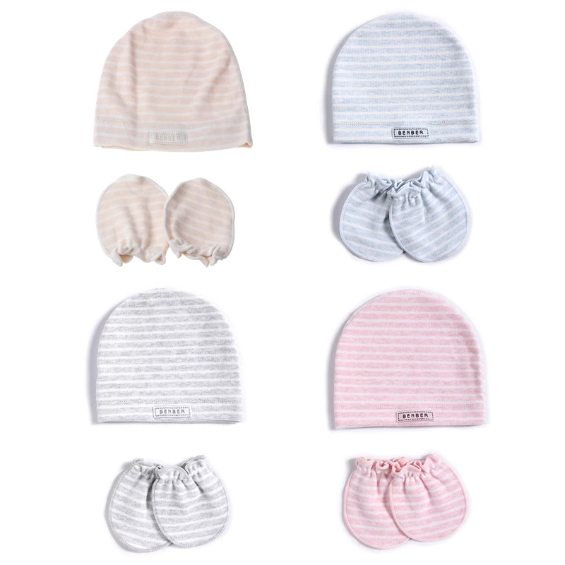 

2 Pcs/set Simple Newborn Baby Births Cap Glove Set Soft Cotton Kids Infants Anti-scratch Gloves Hat Gifts