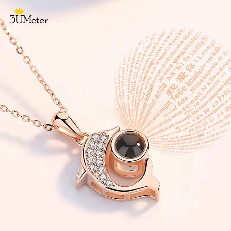 Цепочка с подвеской в виде дельфина на 100 языках|Ожерелья подвеской| |