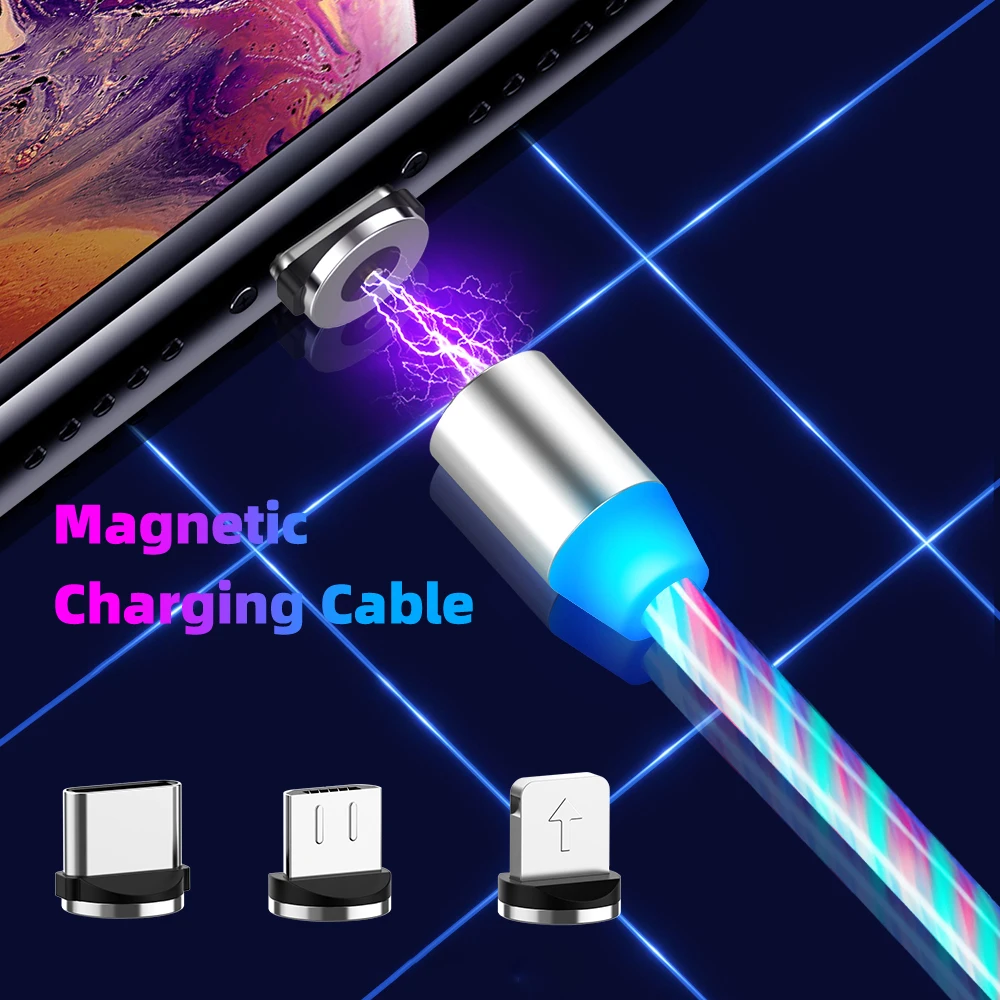 Магнитный кабель USB Type-C Micro со светодиодной подсветкой вращающийся на 360 градусов