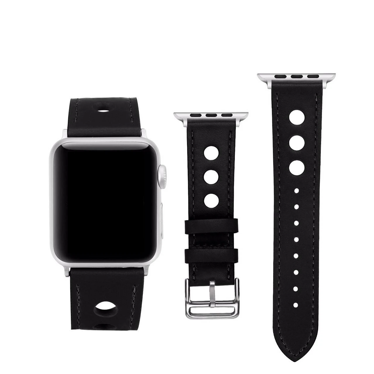 Eastar цветной кожаный ремешок для наручных часов Apple Watch серии 3/2/1, спортивный кожаный браслет, 42 мм, 38 мм, ремешок для наручных часов iwatch, 5/4 группа - Цвет ремешка: Black2